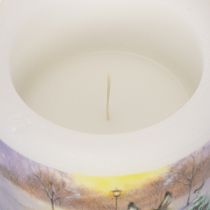 Artikel Stumpenkerze 10cm Weiß mit Winterlandschaft und Tiermotiv
