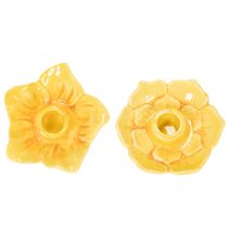 Artikel Stabkerzenhalter Keramik 11cm Gelb Blütenform 2er-Set für Tischdekoration