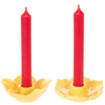 Artikel Stabkerzenhalter Keramik 11cm Gelb Blütenform 2er-Set für Tischdekoration