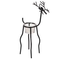 Artikel Kerzenhalter Rentier aus Metall mit Teelichtglas schwarz 28 cm für Innenbereich
