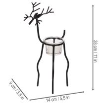 Artikel Kerzenhalter Rentier aus Metall mit Teelichtglas schwarz 28 cm für Innenbereich