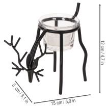 Artikel Kerzenhalter Rentier aus Metall mit Teelichtglas, 15 cm, Schwarz