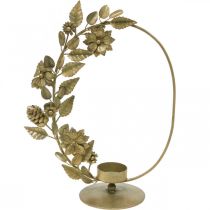Artikel Teelichthalter Gold Deko Loop Blumen Zapfen H29,5cm