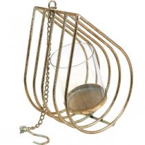 Artikel Windlicht hängend Teelichthalter Metall Gold Träne H22,5cm