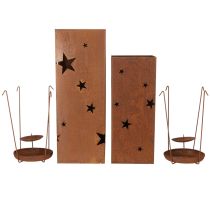 Artikel Kerzenhalter Metall Rostoptik mit Sternenmotiv H40/50cm 2er-Set für Innen und Außen