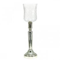 Windlicht Glas Kerzenständer Antik Look Silber Ø11,5cm H42,5cm