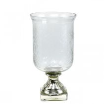 Windlicht Glas mit Sockel Antik Optik Silbern Ø17cm H31,5cm