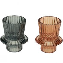Artikel Kerzenhalter Glas 6,5 cm Grau und Braun 2 Stück