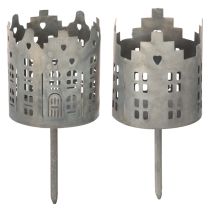 Artikel Teelichthalter mit Dorn aus Metall Häuser-Design 6 cm Ø 2er-Set