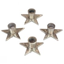 Artikel Kerzenständer Stern 8x8x4,5cm Silber Metall 4 Stück für Stabkerzen