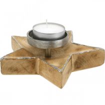 Artikel Kerzenhalter Stern aus Holz und Metall, Naturfarben Silber Ø20cm H7cm