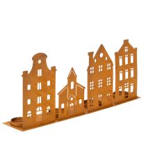 Artikel Kerzenhalter Metall Silhouetten Häuser Rostoptik 52×12cm