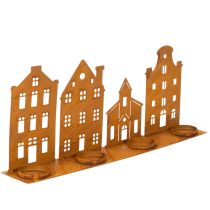 Artikel Kerzenhalter Metall Silhouetten Häuser Rostoptik 52×12cm