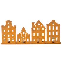 Artikel Kerzenhalter Metall Silhouetten Häuser Rostoptik 52×12cm