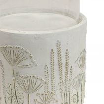 Artikel Windlicht aus Glas mit Sockel, Ø 17 cm, H 32 cm, Weiß mit Blumenmotiv