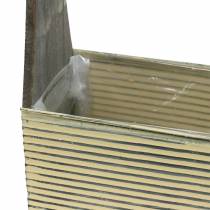 Pflanzgefäß mit Griff Creme, Grau Weiß gewaschen Holz Metall 30×12,5cm/28×12cm 2er-Set