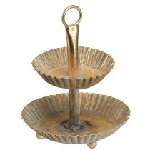 Kleine Etagere Metall 2-stöckig Antik Gold Ø13cm H16,5cm