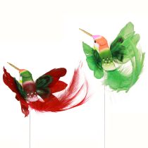Artikel Kolibri-Dekoration am Stab aus Schaumstoff mit Federn 13–15x9–10cm Türkis Burgund