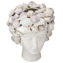 Artikel Keramik-Kopf Vase mit Muscheln – Mediterrane Deko-Büste für Pflanzen & Blumen 25cm