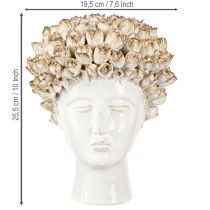 Artikel Kopfkeramikvase mit Rosenverzierung Weiß Braun Ø 19 cm Höhe 22,5 cm
