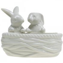 Artikel Keramik Dekoschale Weiß mit Hasenmotiv, 15x11 cm, Tischdeko Ostern