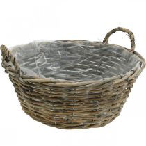Korb mit Henkeln, Pflanzgefäß, Korbschale Natur, Weiß gewaschen H15cm Ø35cm