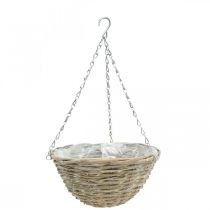 Pflanzschale zum Hängen, geflochtene Blumenampel Natur, Weiß gewaschen H15cm Ø30cm