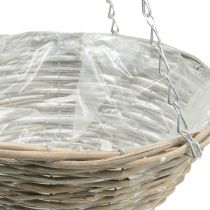Pflanzschale zum Hängen, geflochtene Blumenampel Natur, Weiß gewaschen H15cm Ø30cm