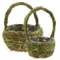 Pflanzkorb mit Griff Frühlingskorb Grün 14×25/18×28cm 2er-Set