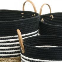 Artikel 3er-Set Henkelkörbe aus Garn und Schilf, Schwarz-Weiß-Natur Ø32/28/23cm
