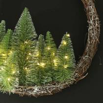 Weihnachtskranz mit Bäumchen und LED Ø48cm Beschneit Grün, Braun