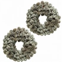 Deko Kranz Zapfen Lärche und Zypresse Weiß, Glitter Ø20cm 2St