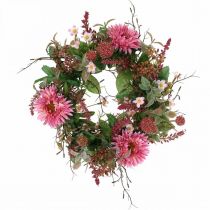 Herbstkranz Seidenblumen Rosa Gerbera Distel Tischkranz Ø32cm