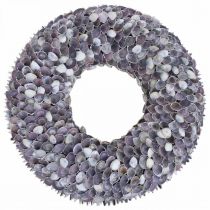 Artikel Muschelkranz, natürliche Muscheln, Violett Chippy, Meereskranz Ø40cm