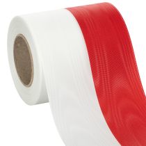 Artikel Kranzband Moiré Taft Weiß-Rot 100 mm für Dekorationen