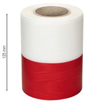 Artikel Kranzband Moiré Weiß-Rot 125mm x 25m aus 100% Acetat