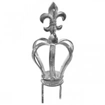 Dekostecker Krone aus Metall Grau, Weiß gewaschen Ø6,5cm H12cm