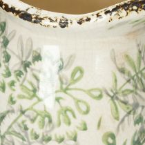 Artikel Keramik-Krug zum Bepflanzen, Vintage Look, 16 cm, Weiß mit Pflanzenmotiv