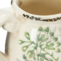 Artikel Keramik-Krug zum Bepflanzen, Vintage Look, 16 cm, Weiß mit Pflanzenmotiv