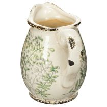 Artikel Keramik-Krug zum Bepflanzen, Vintage Look, 16 cm, Weiß mit Pflanzenmotiv