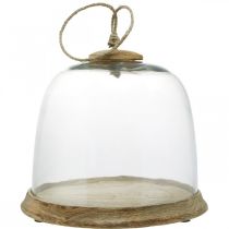 Glasglocke mit Holzteller, Kuchenglocke mit Jutegriff H19cm Ø22,5cm