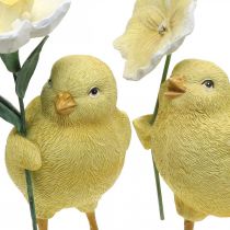 Fröhliche Oster-Küken, Küken mit Blume, Tischdeko Ostern, Deko-Küken H11/11,5cm 2er-Set