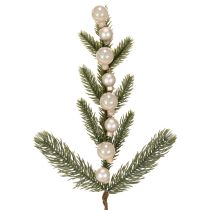 Artikel Künstlicher Tannenzweig mit weißen Mini-Christbaumkugeln 46 cm, 2 Stück für Weihnachtsdeko