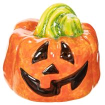 Artikel Deko-Kürbis aus Keramik, handbemalt, 8 cm, orange-grün, Herbst und Halloween