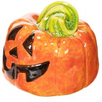 Artikel Deko-Kürbis aus Keramik, handbemalt, 8 cm, orange-grün, Herbst und Halloween