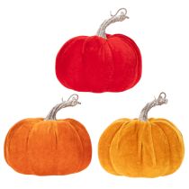 Artikel Set aus 3 Stoff-Kürbissen, 13 cm, Orange, Gelb und Rot, Herbstdeko