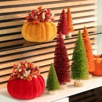Artikel Set aus 3 Stoff-Kürbissen, 13 cm, Orange, Gelb und Rot, Herbstdeko