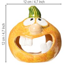 Artikel Kürbis-Teelichthalter aus Keramik mit lustigem Gesicht, 12 cm, 2er-Set