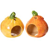 Artikel Kürbis-Teelichthalter aus Keramik mit lustigem Gesicht, 12 cm, 2er-Set