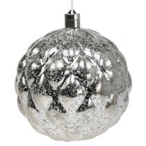 Kugel Plastik Silber Ø20cm mit 15er LED und Batterien